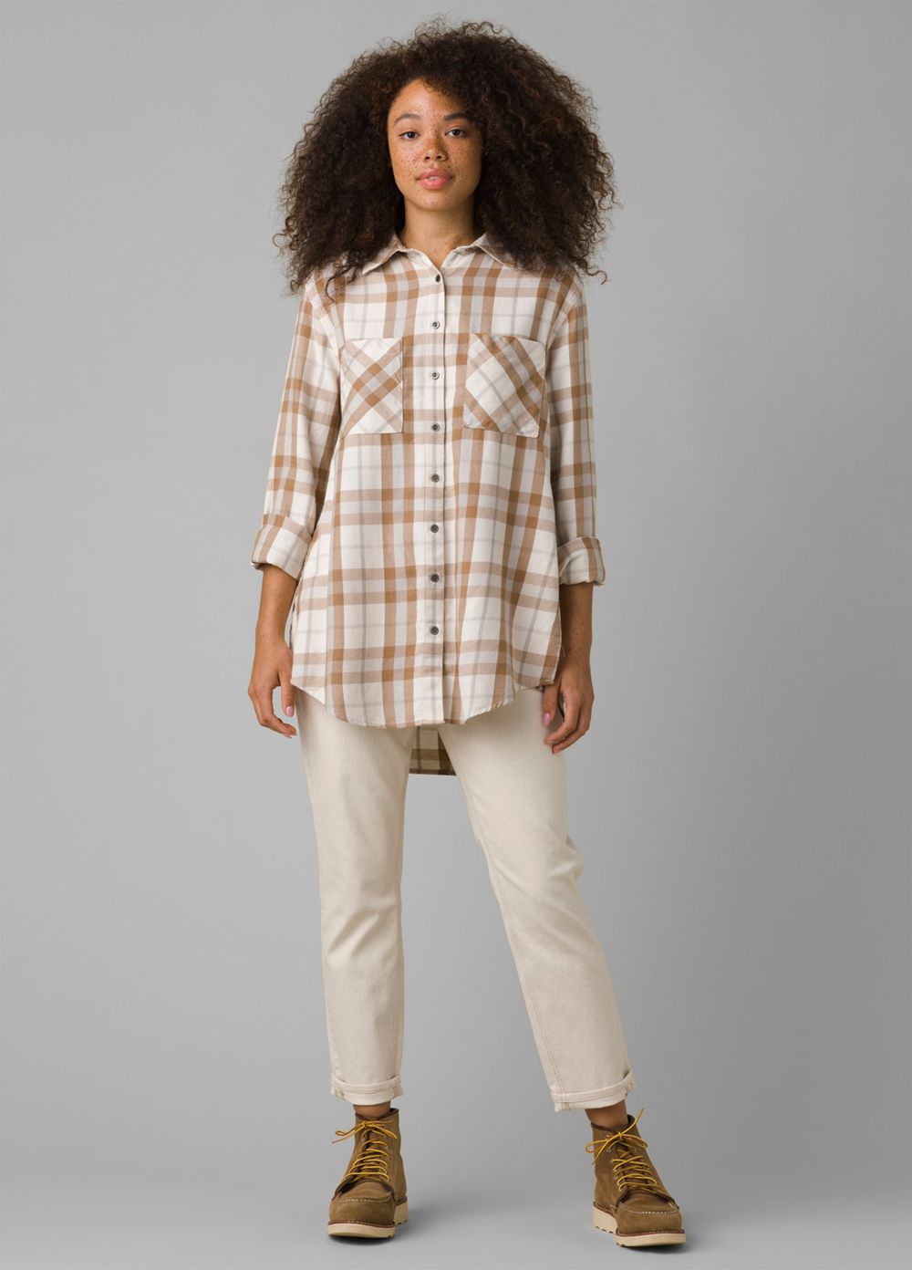 Beige Women's PrAna Beezly Flannel Shirts | AYCODQ724