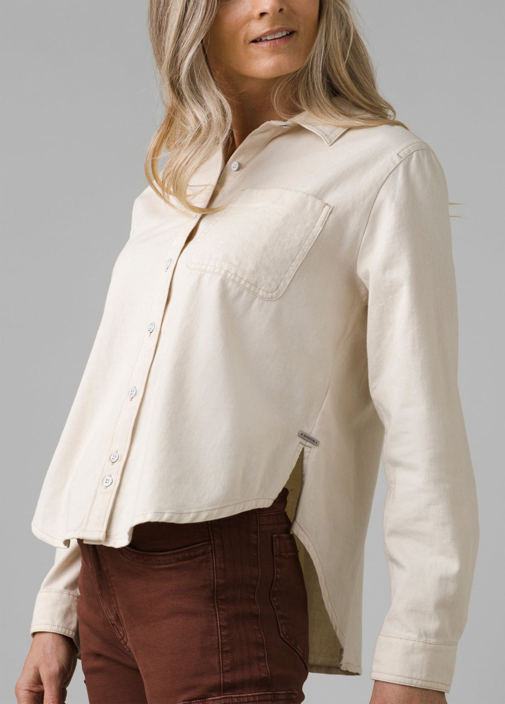 Beige Women's PrAna Washed Out Denim Shirts | HMFUDO874