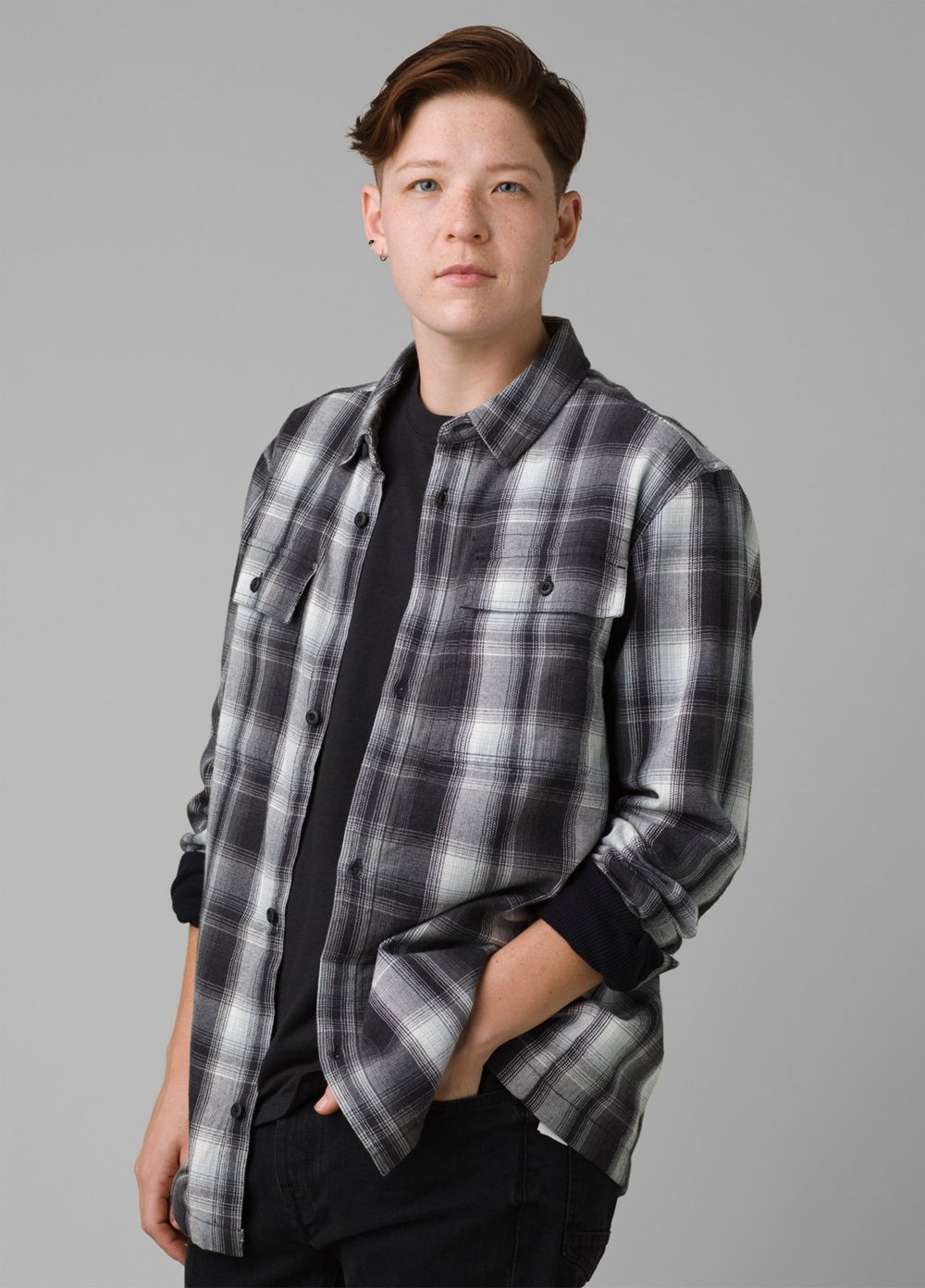 Black Men\'s PrAna Glover Park Lined Flannel Shirts | QGFUOH482