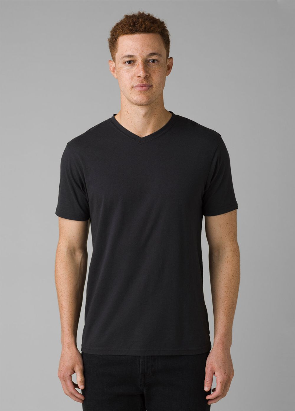 Black Men\'s PrAna V-Neck T-Shirts | ESWDKX039