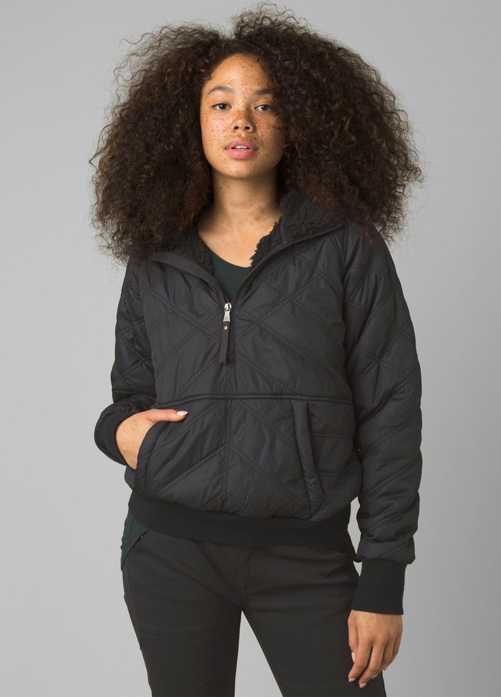 Black Women\'s PrAna Esla Half Zip Pullover Jackets | PFZUWX945