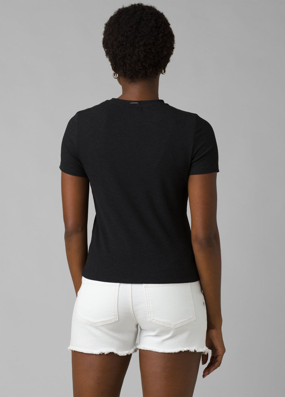 Black Women's PrAna Foundation Rib T-Shirts | YNIVKB938