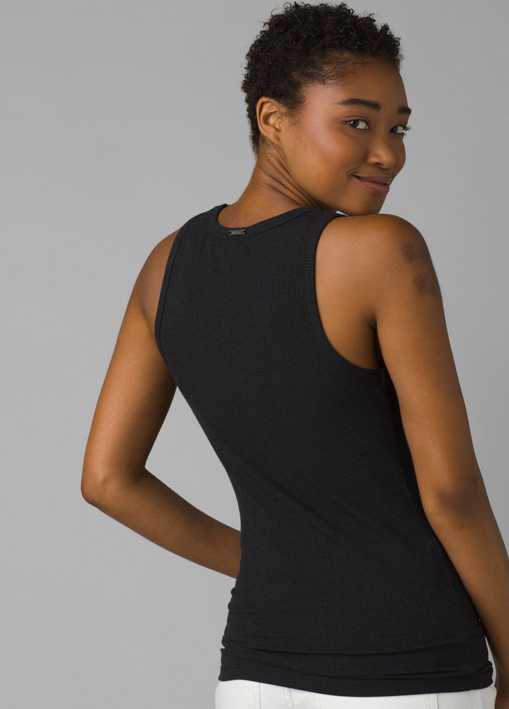 Black Women's PrAna Foundation Rib Tank Top | ZEMGOJ369