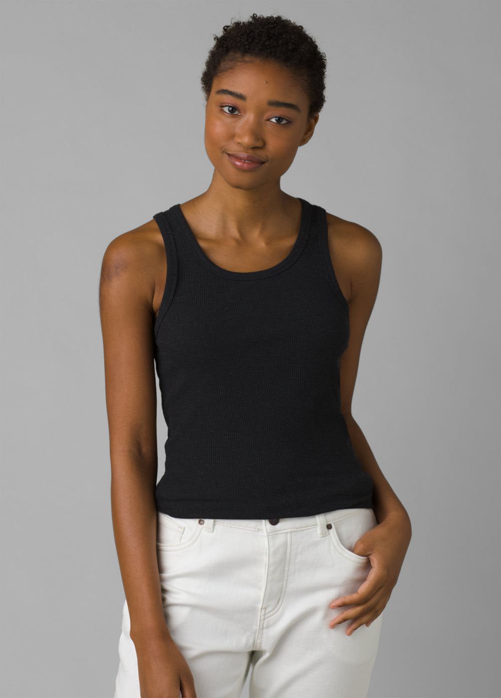 Black Women\'s PrAna Foundation Rib Tank Top | ZEMGOJ369