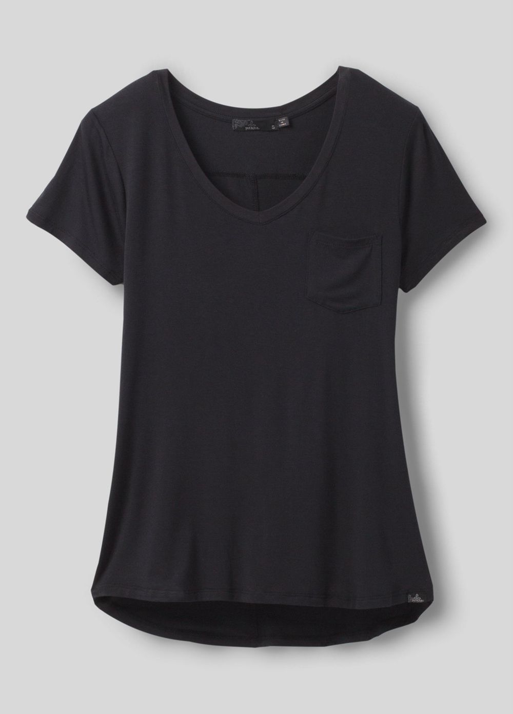 Black Women's PrAna Foundation Short Sleeve V-neck T-Shirts | EQDIMO329