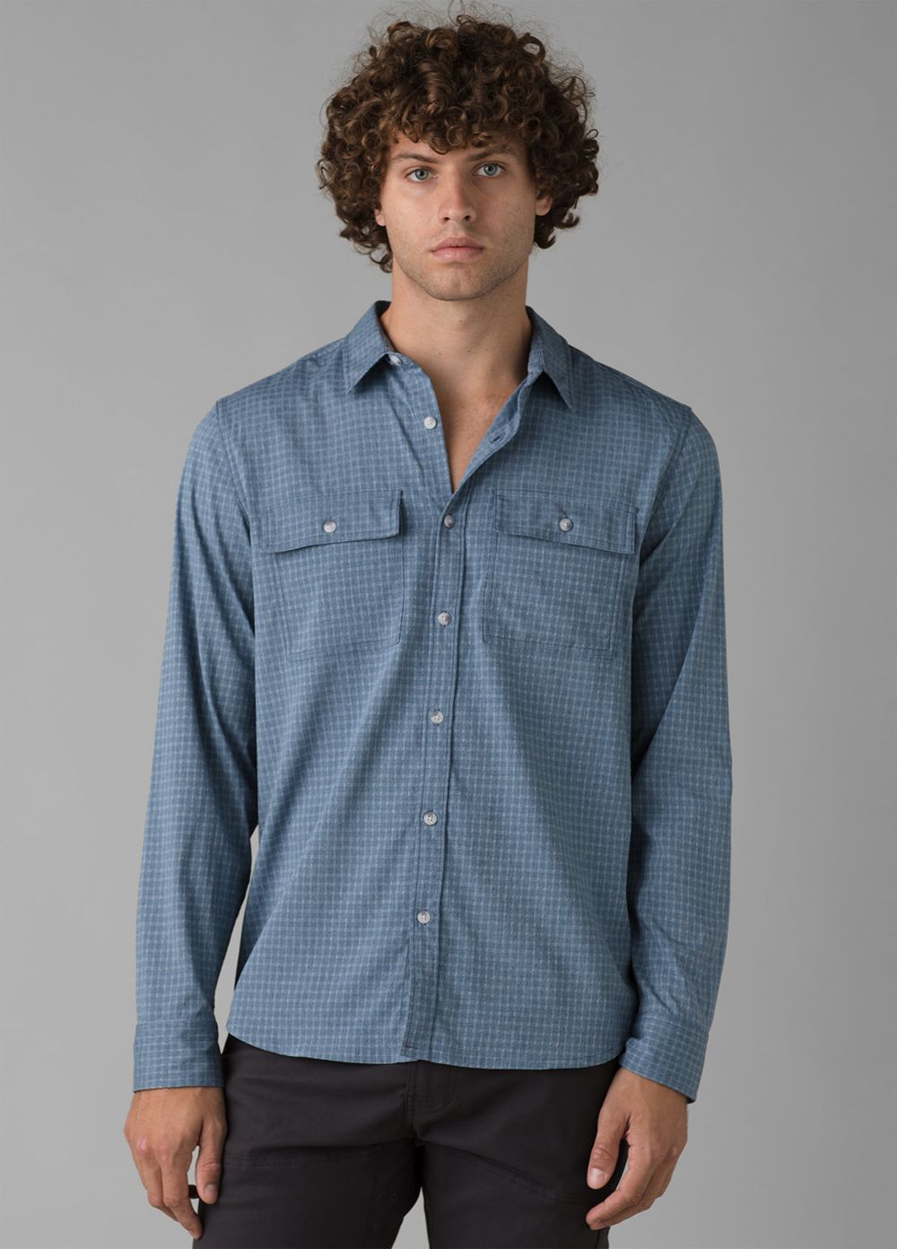 Blue Men\'s PrAna Garvan Long Sleeve Shirts | JQCZTA129