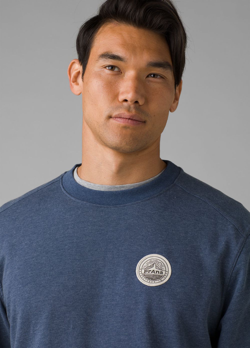 Blue Men's PrAna Patch Pullover Crew T-Shirts | UOMBJW416