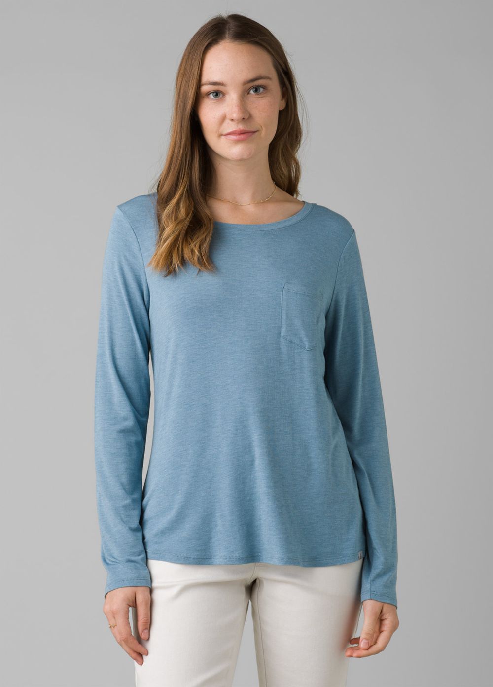 Blue Women's PrAna Foundation Long Sleeve Crew T-Shirts | TXUQYZ502