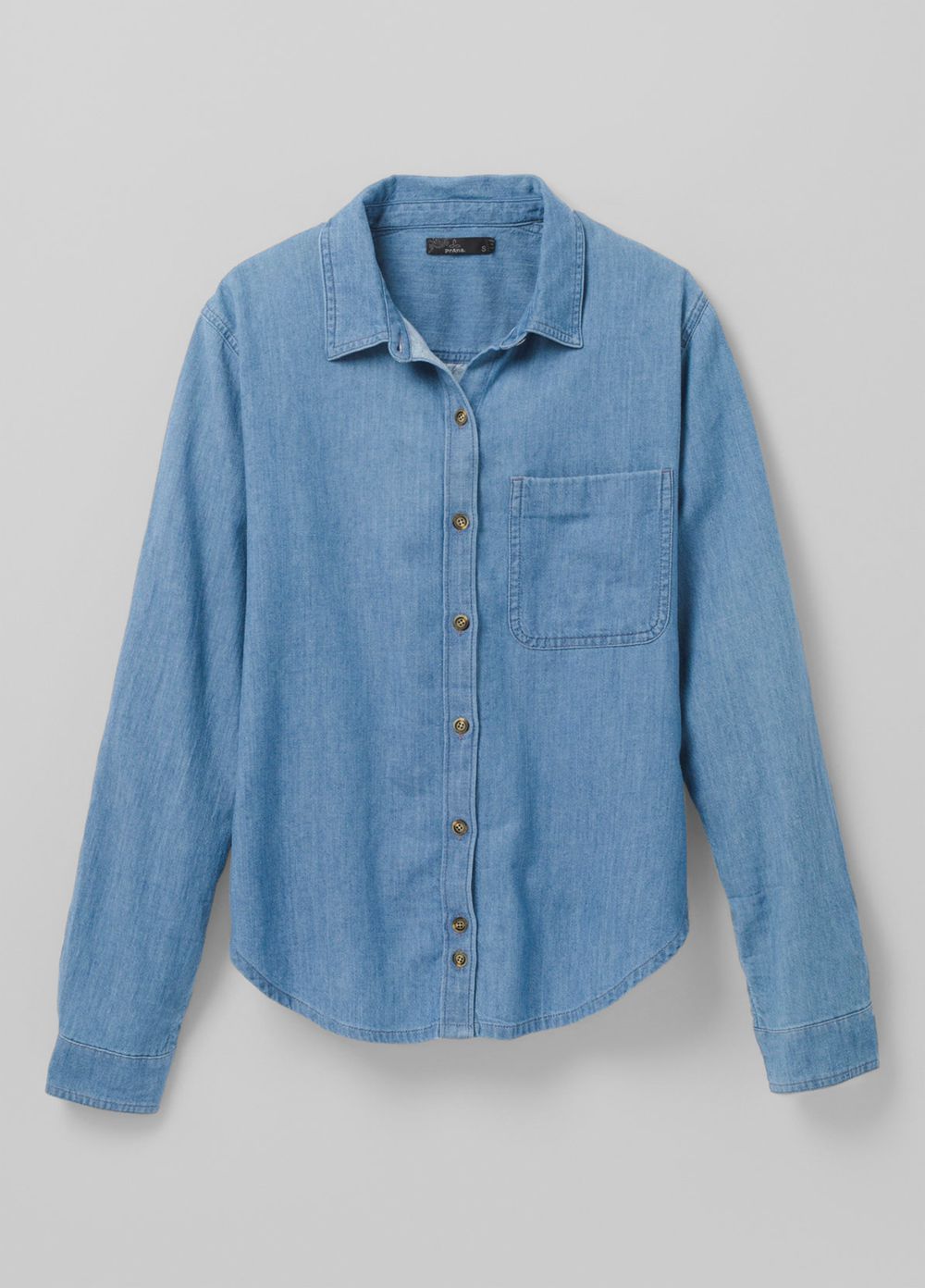 Blue Women's PrAna Washed Out Denim Shirts | RQMVHN913