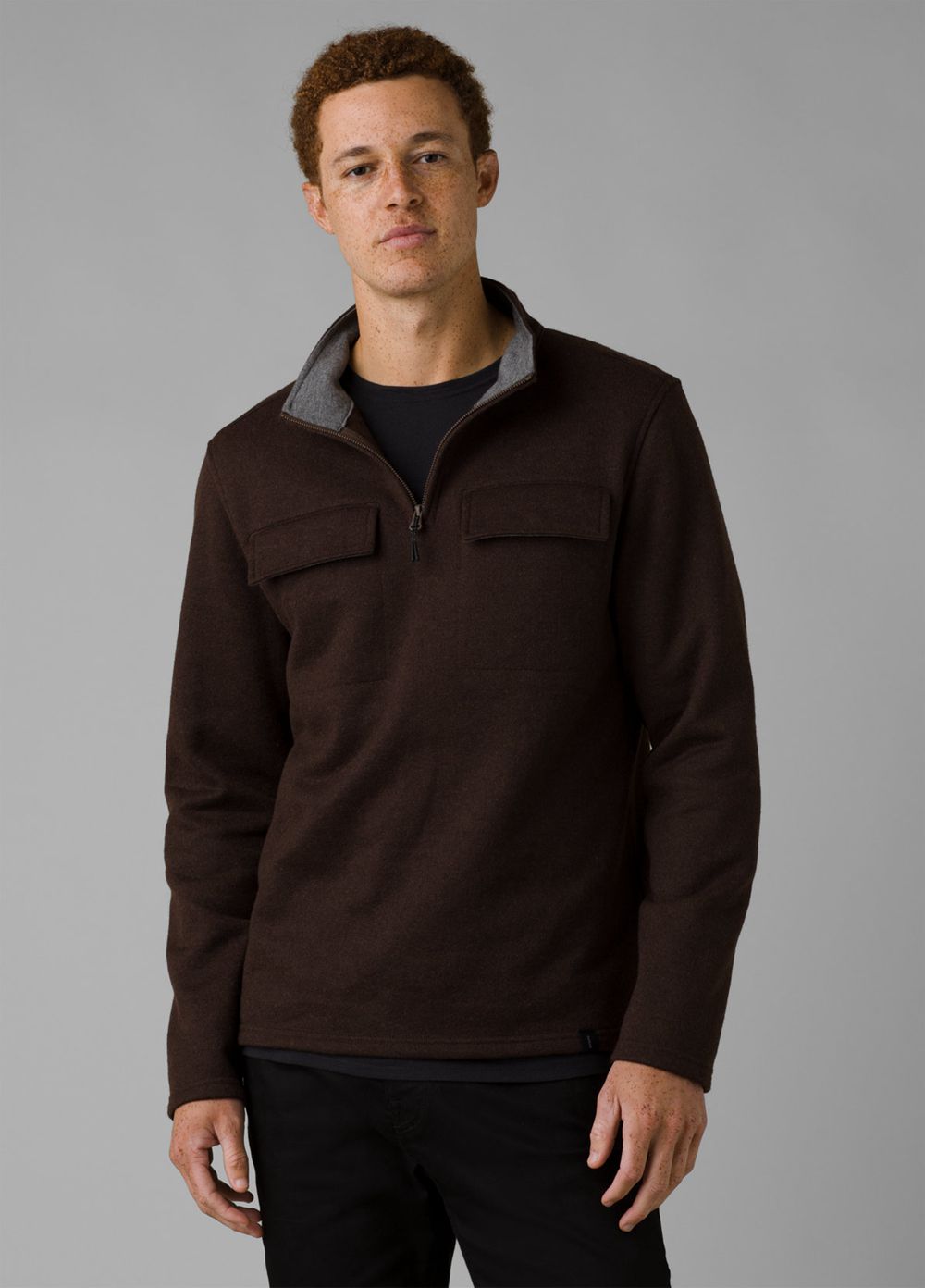 Brown Men\'s PrAna Brookland 1/4 Zip Sweaters | JZFSNG802