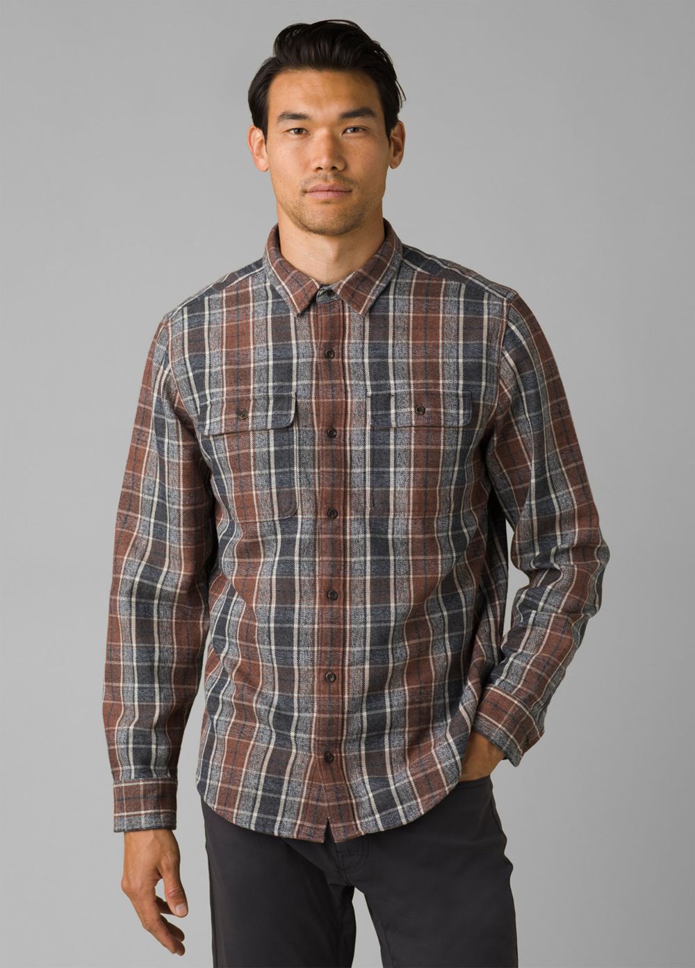 Brown Men\'s PrAna Westbrook Flannel Shirts | WZKYFL148