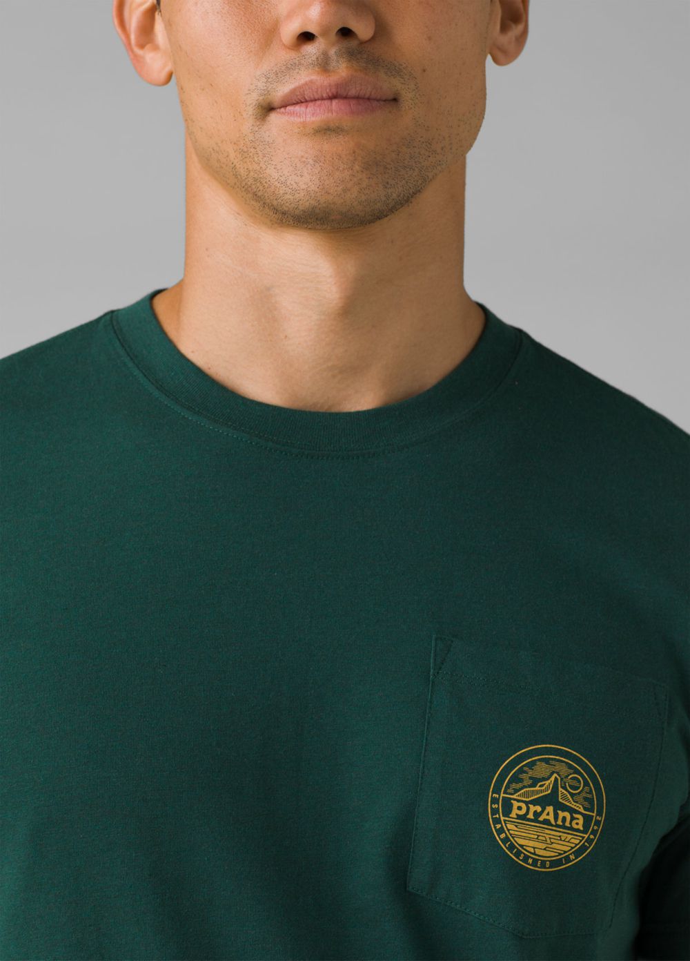 Green Men's PrAna Patch Print T-Shirts | CNRHIJ648