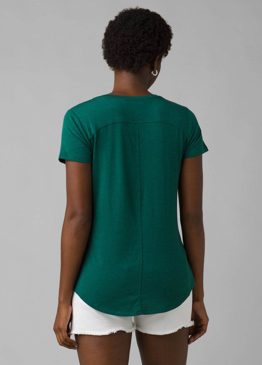 Green Women's PrAna Foundation Short Sleeve V-neck T-Shirts | SFRYEO896