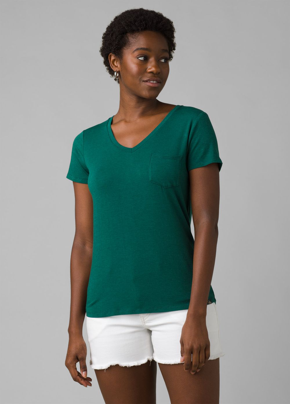 Green Women's PrAna Foundation Short Sleeve V-neck T-Shirts | SFRYEO896