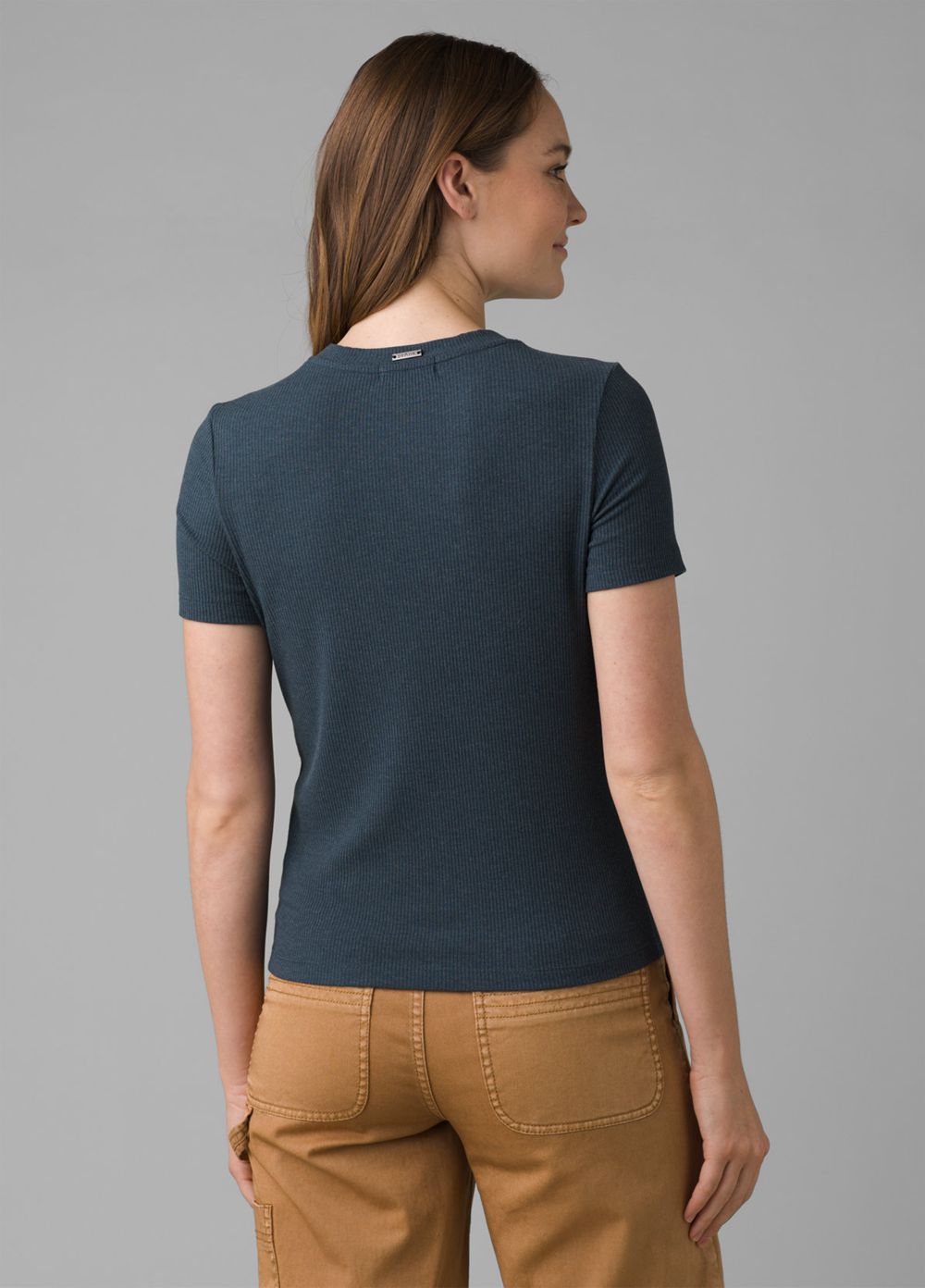 Grey Blue Women's PrAna Foundation Rib T-Shirts | HWSUYK159