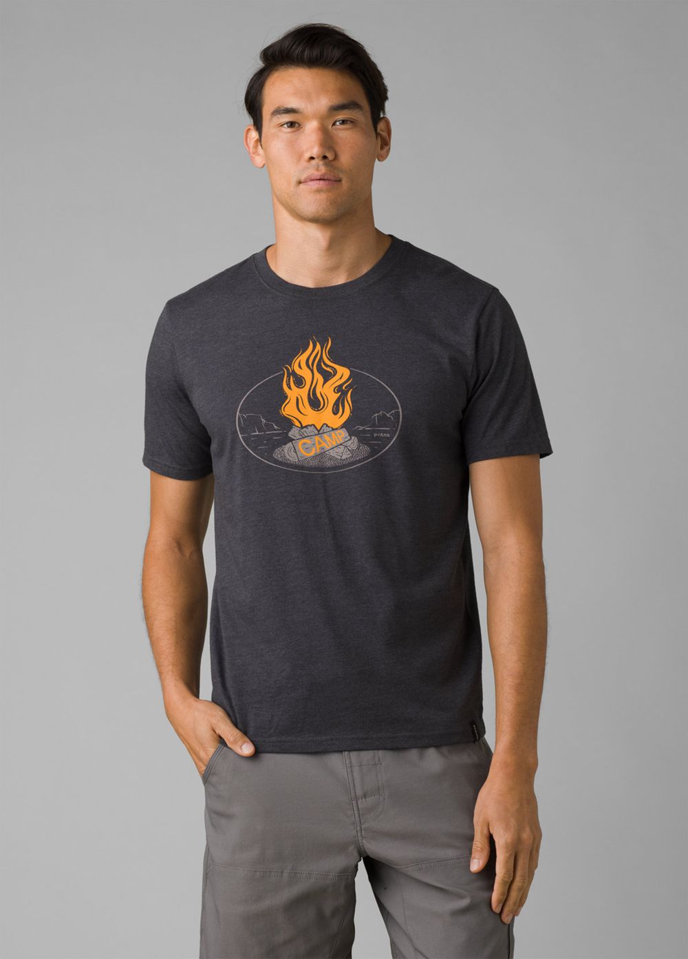 Grey Men\'s PrAna Camp Fire Journeyman 2 T-Shirts | FWSHUY173