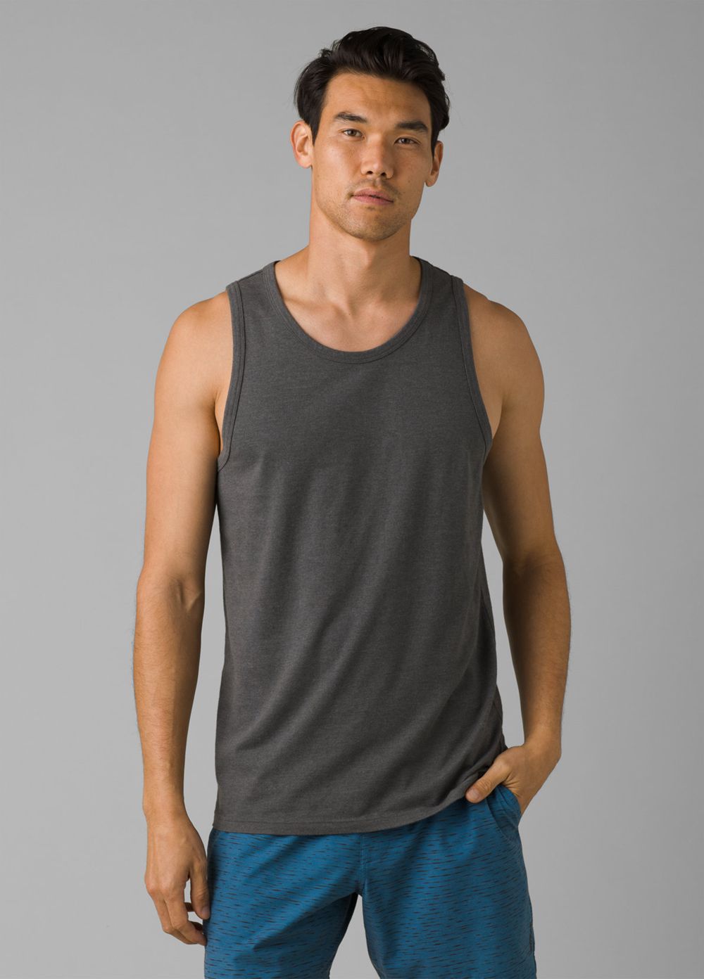 Grey Men\'s PrAna Cotton Tank Top | UZPKIW084