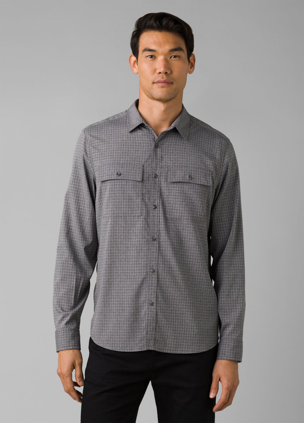 Grey Men\'s PrAna Garvan Long Sleeve Shirts | MRBEUT254