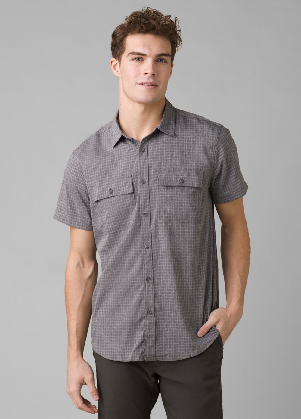 Grey Men\'s PrAna Garvan Short Sleeve Shirts | AIJYLM103