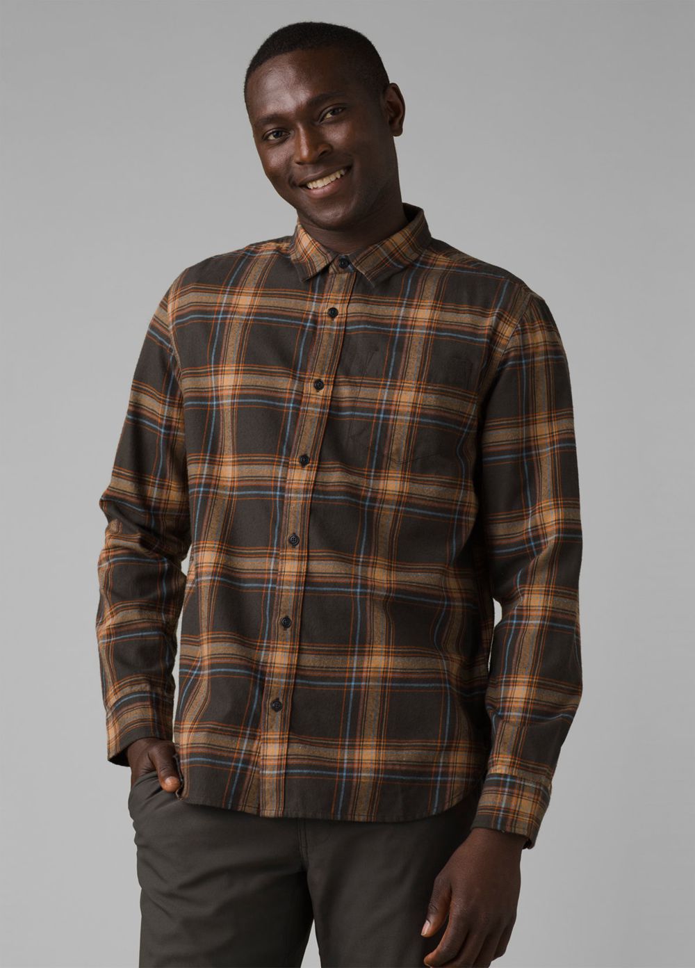 Grey Men\'s PrAna Los Feliz Flannel Shirts | WHRPYV730