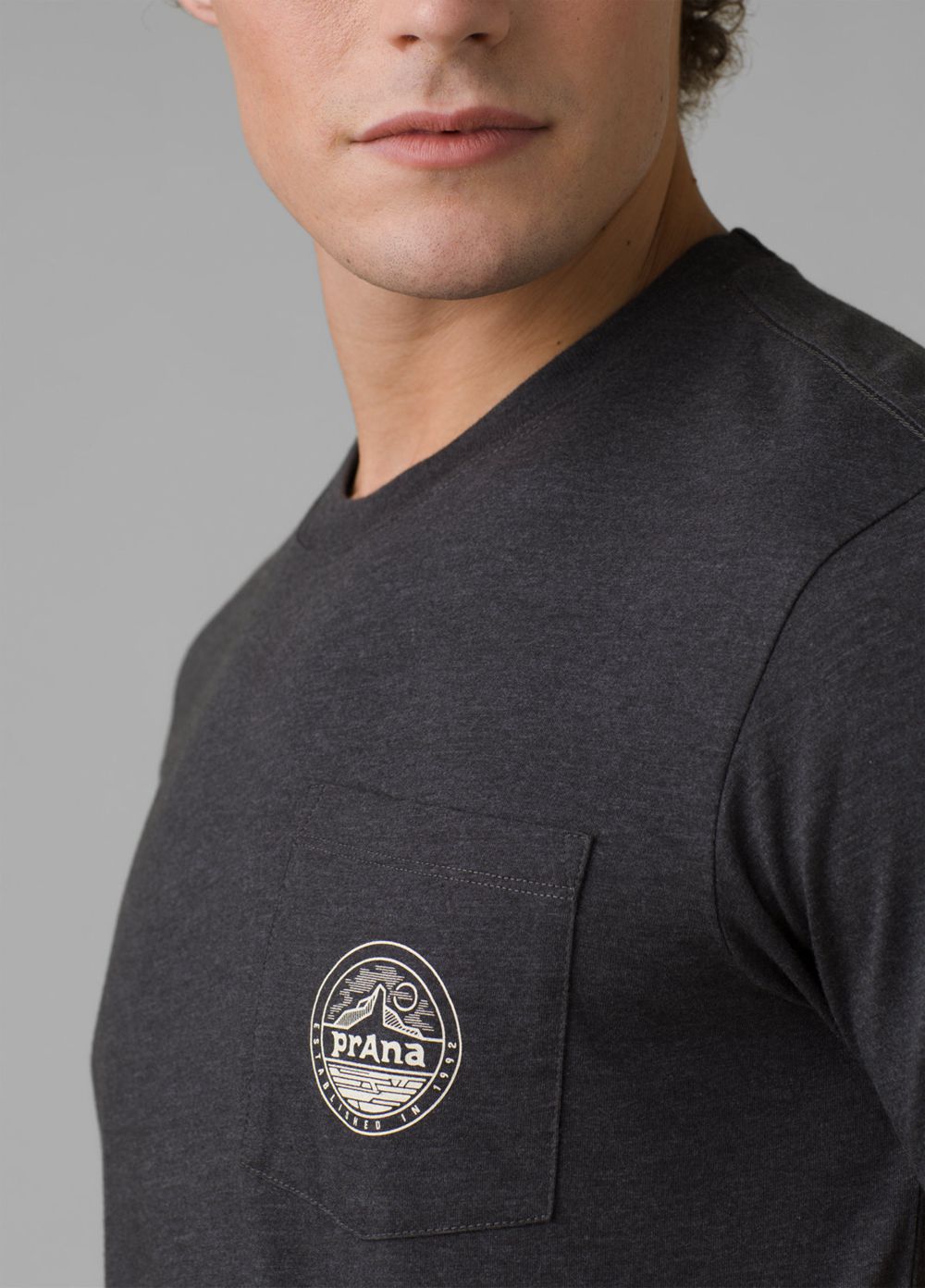 Grey Men's PrAna Patch Print T-Shirts | OGKTCD692