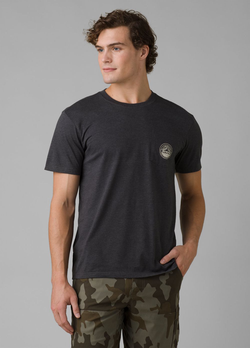 Grey Men\'s PrAna Patch Print T-Shirts | OGKTCD692