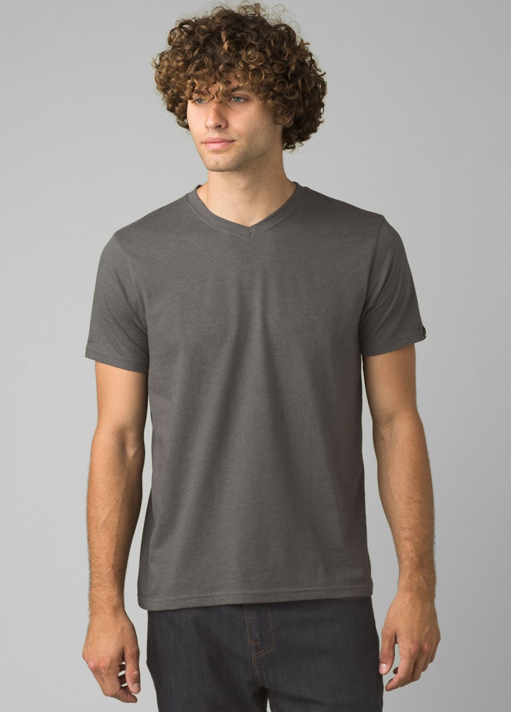 Grey Men\'s PrAna V-Neck T-Shirts | AKSYXR340