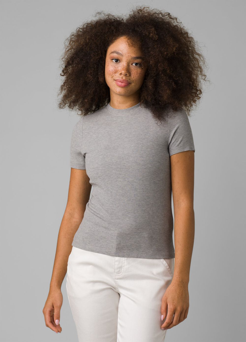 Grey Women\'s PrAna Foundation Rib T-Shirts | FDSTUY816