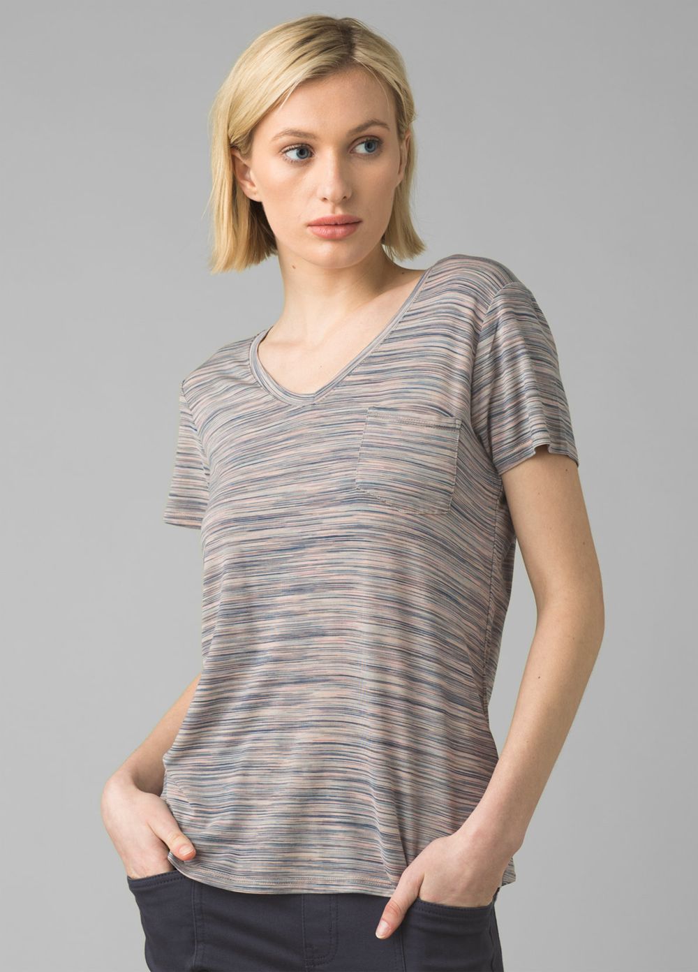 Grey Women\'s PrAna Foundation Short Sleeve V-neck T-Shirts | CQBHNV905