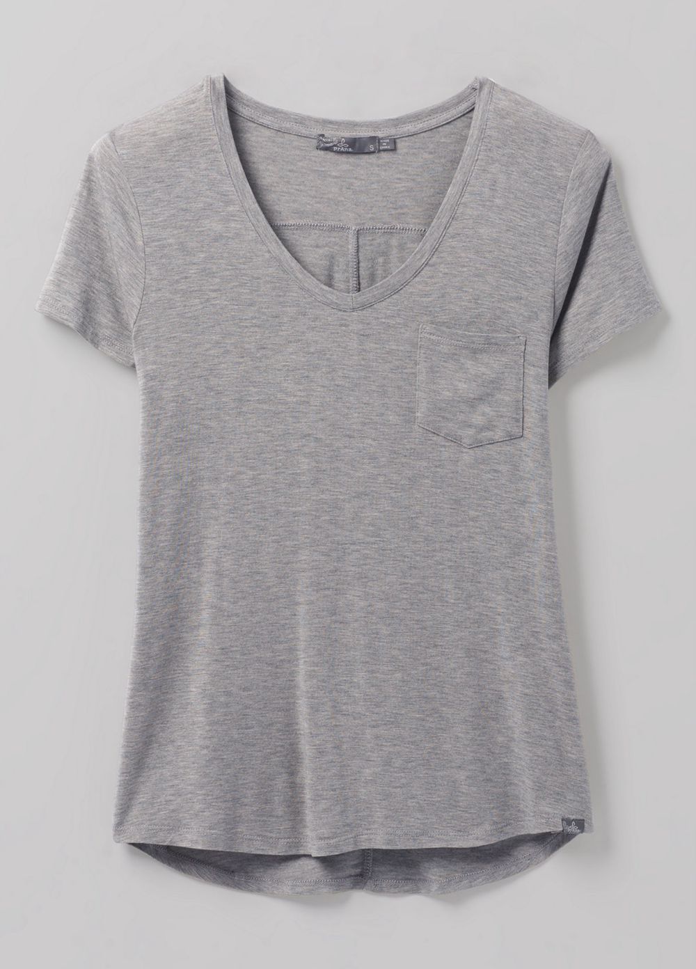 Grey Women's PrAna Foundation Short Sleeve V-neck T-Shirts | LPFXIA801