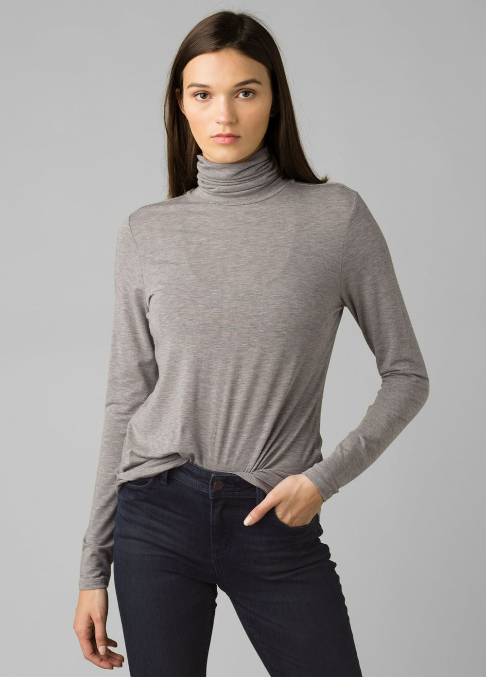 Grey Women\'s PrAna Foundation Turtleneck T-Shirts | PARQXG734