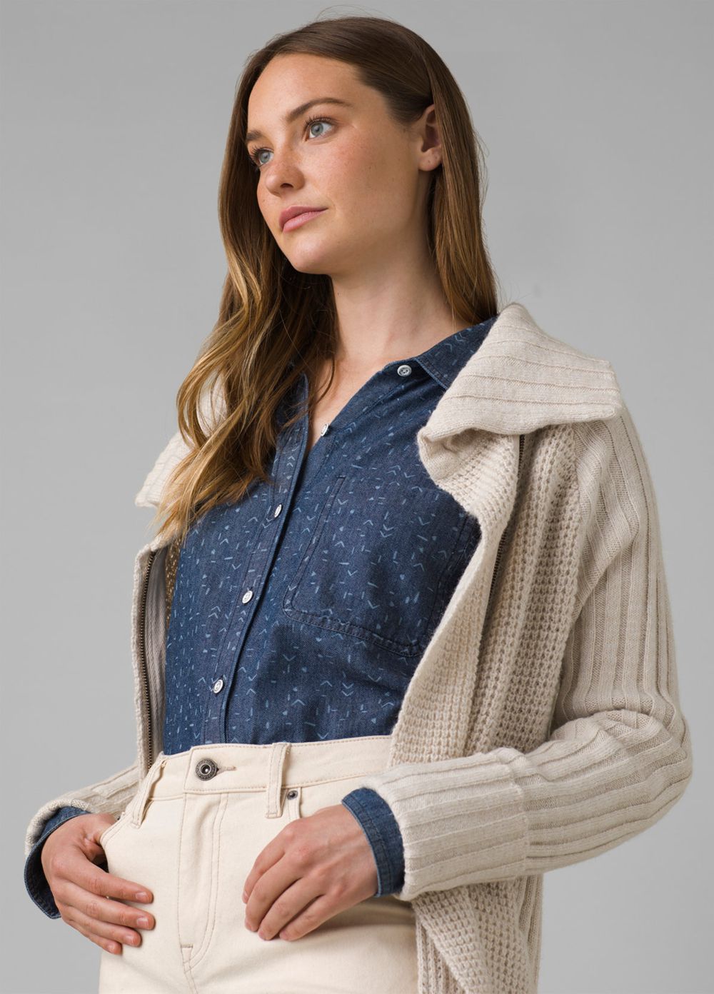 Grey Women's PrAna Yunna Cardigan Sweaters | MYNIZA507