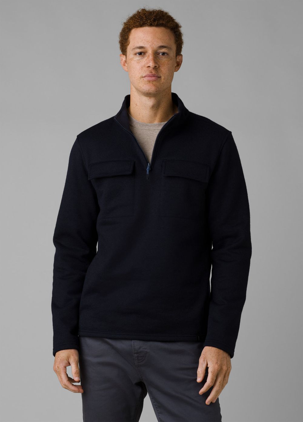 Navy Men\'s PrAna Brookland 1/4 Zip Sweaters | ESHPBQ425