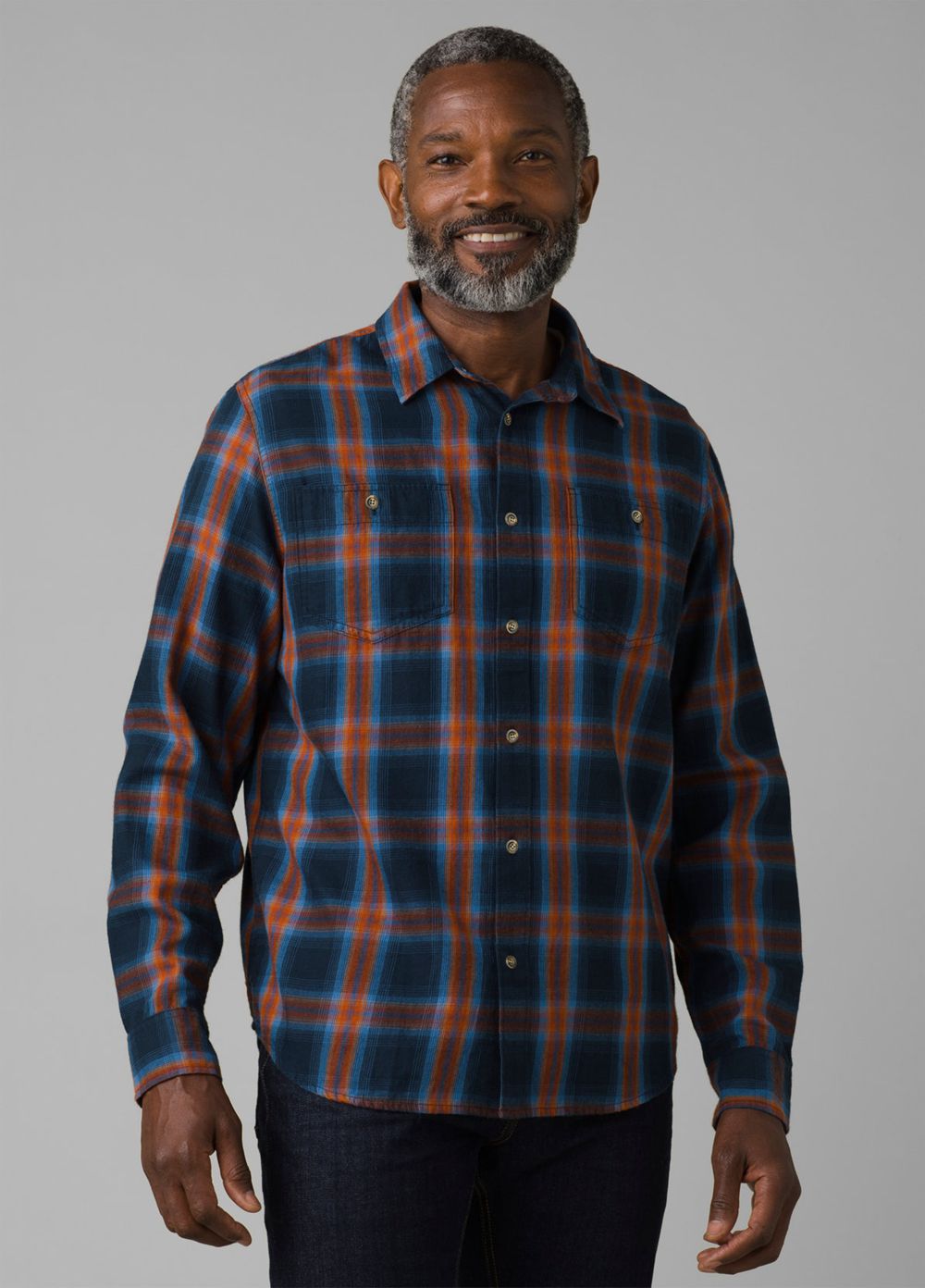 Navy Men\'s PrAna Dolberg Flannel Shirts | LMGVUN430