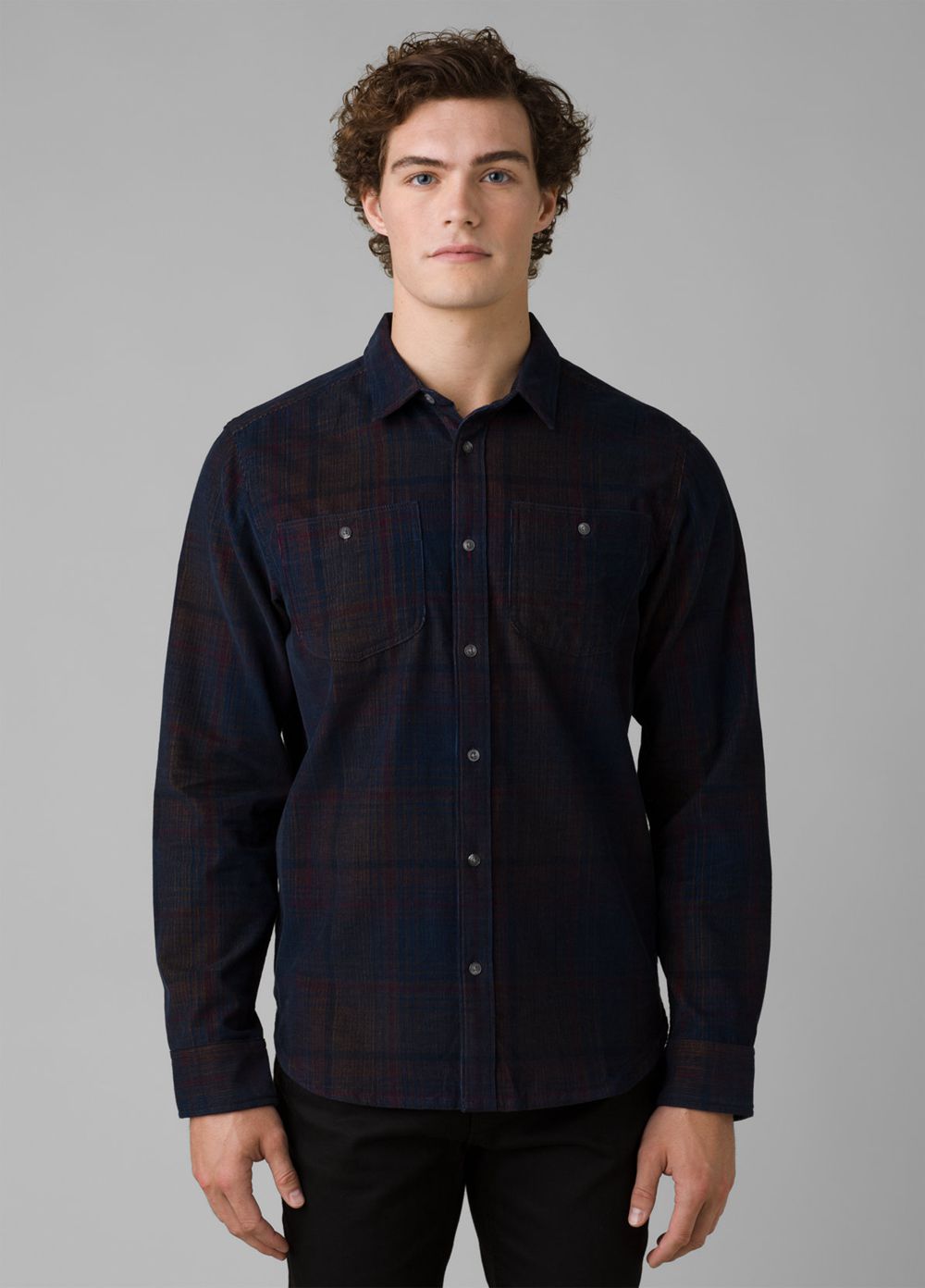 Navy Men\'s PrAna Dooley Long Sleeve Shirts | UGFCZQ607