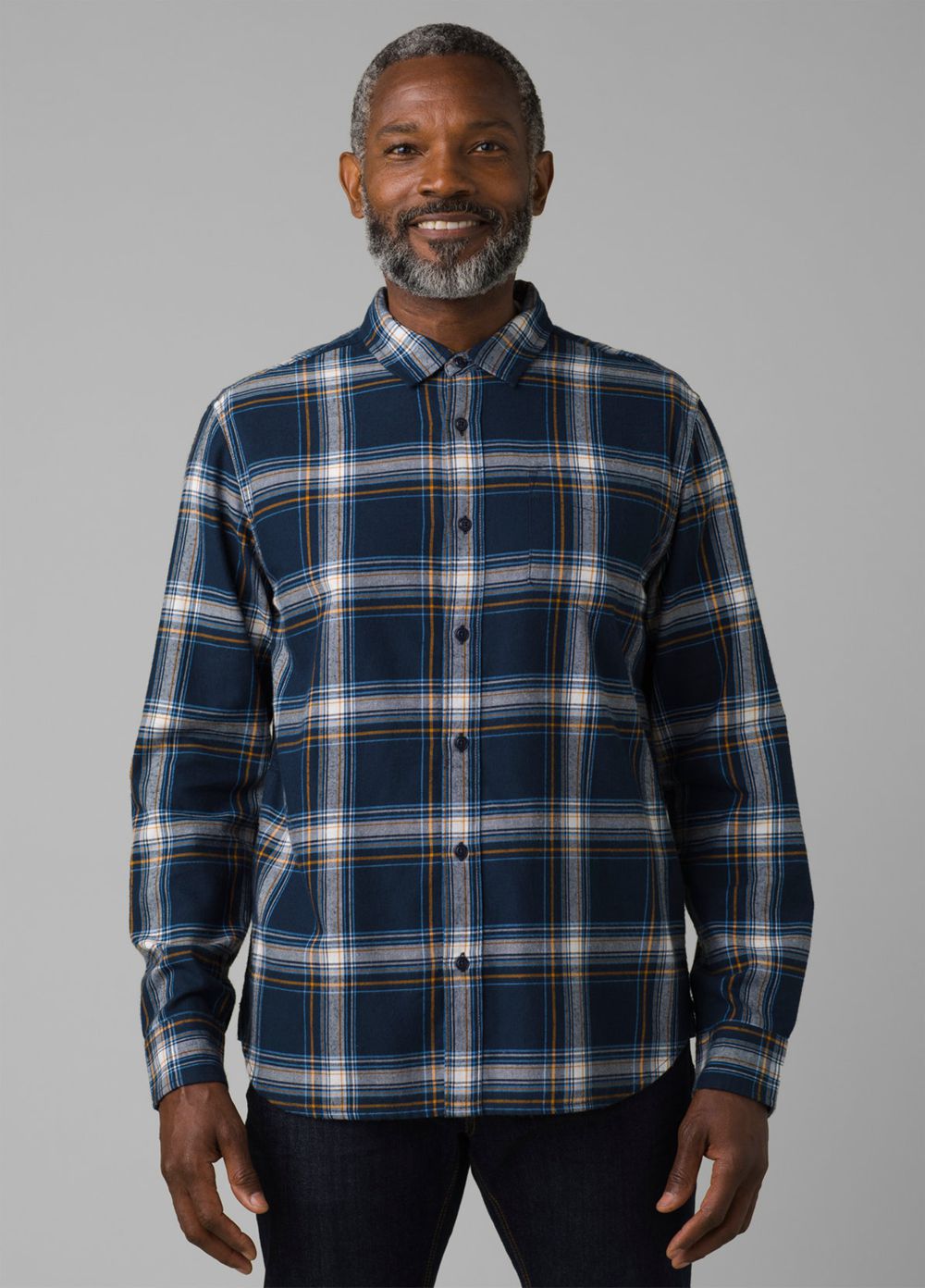 Navy Men's PrAna Los Feliz Flannel Shirts | WPOKAD740