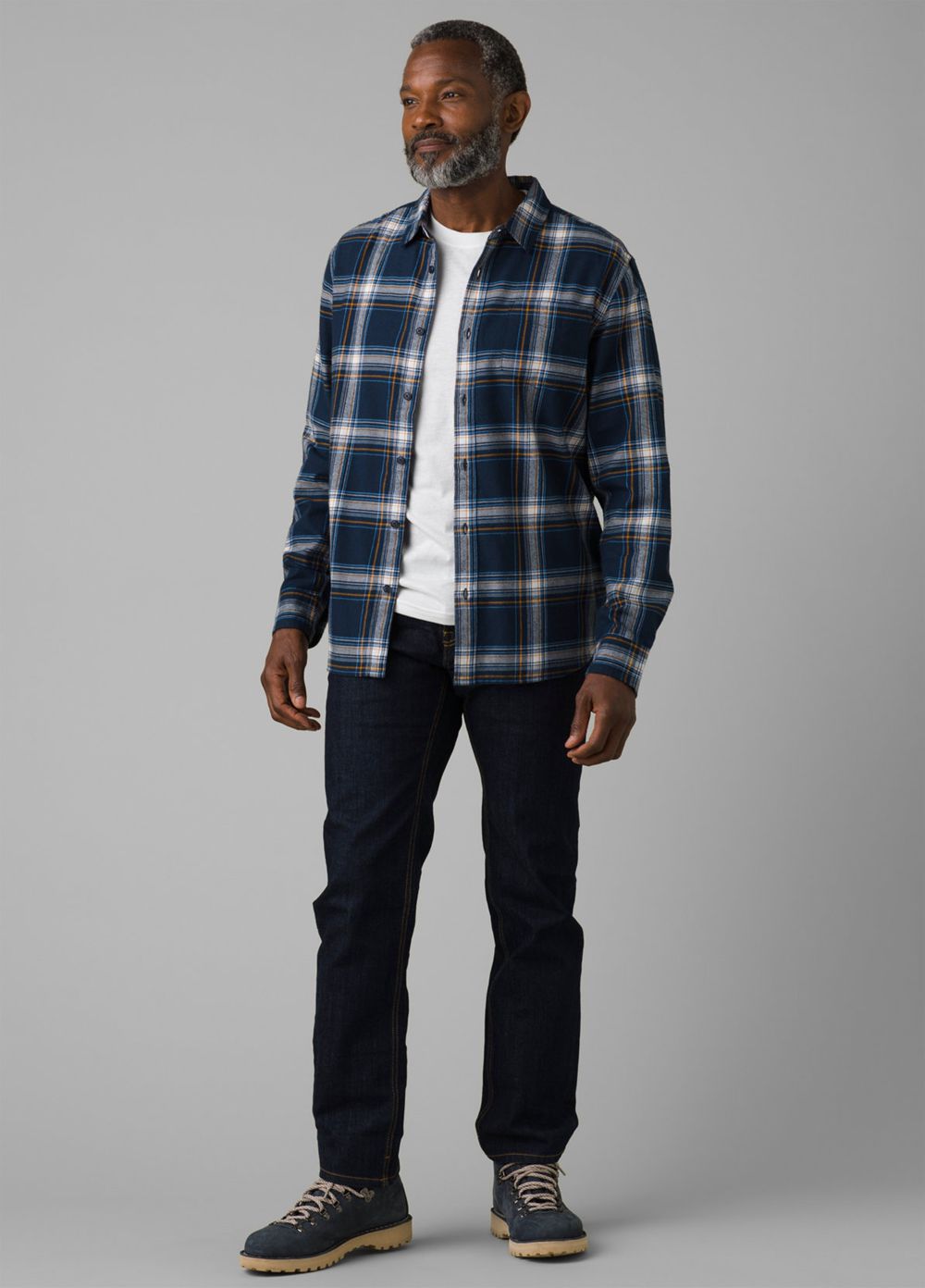 Navy Men's PrAna Los Feliz Flannel Shirts | WPOKAD740