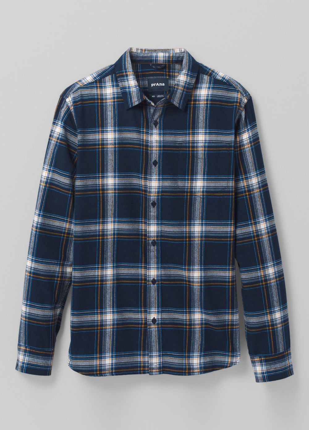 Navy Men's PrAna Los Feliz Flannel Shirts | WPOKAD740