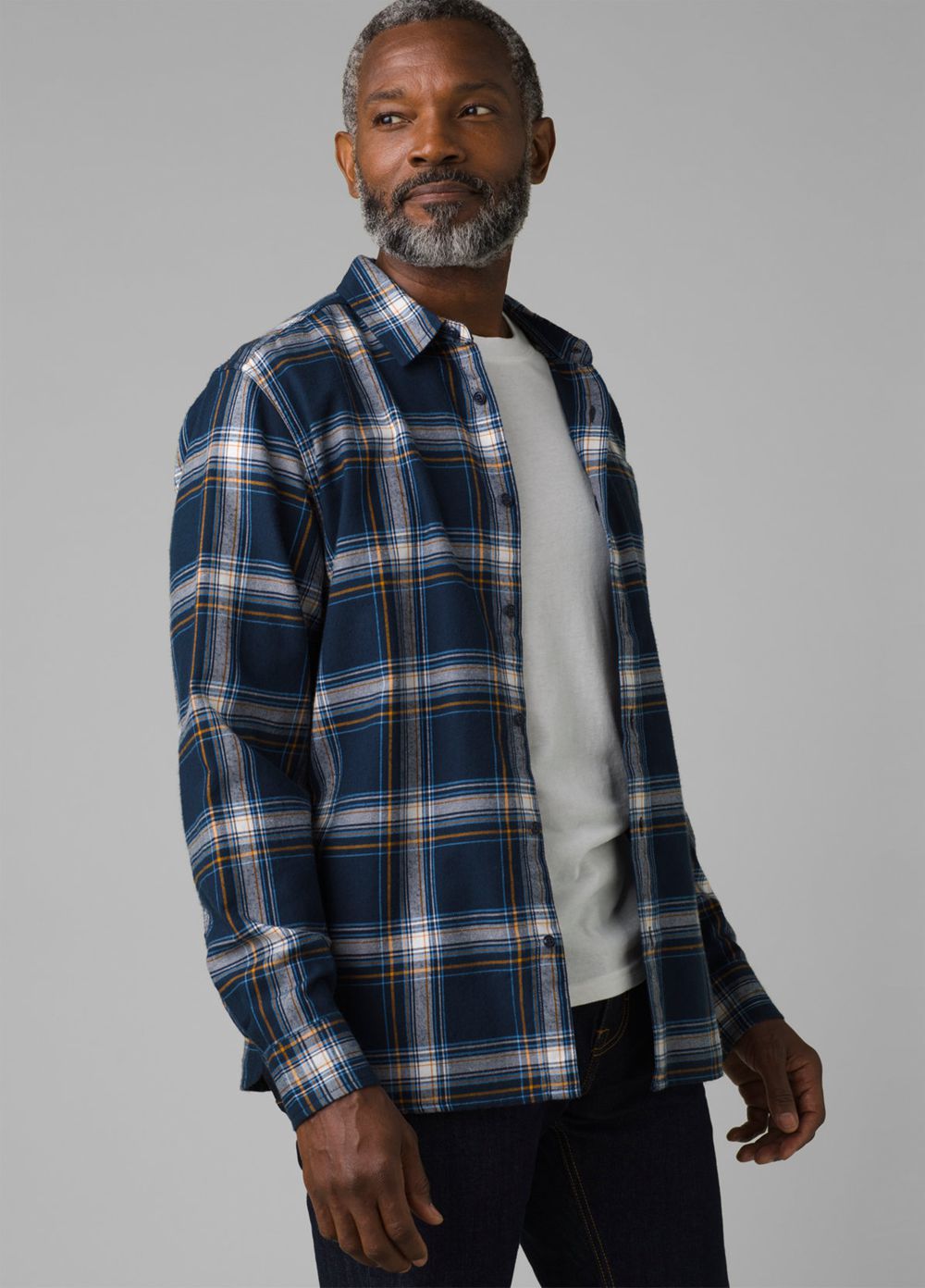 Navy Men\'s PrAna Los Feliz Flannel Shirts | WPOKAD740