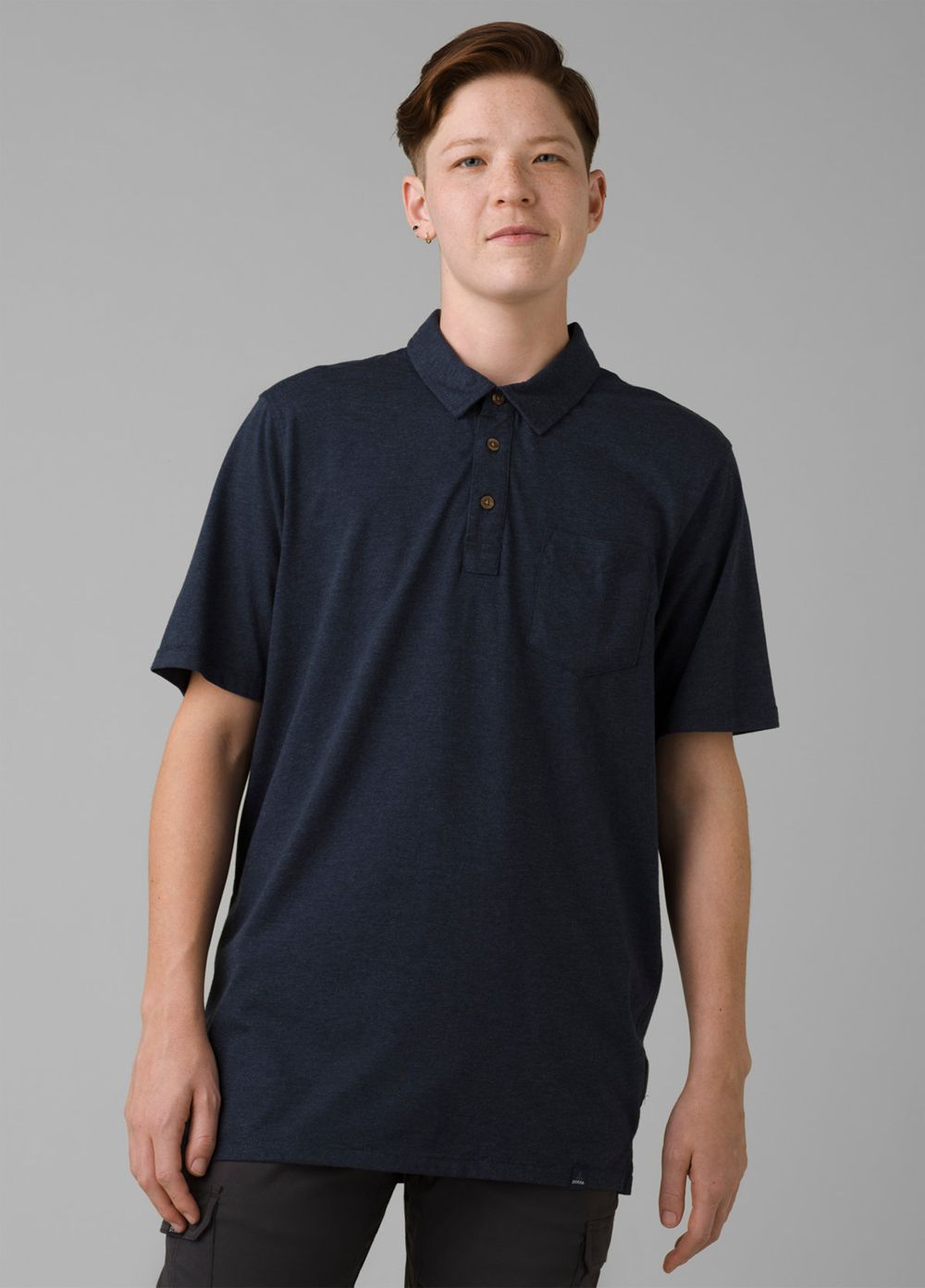 Navy Men\'s PrAna Polo Tall Shirts | GKFMHE769