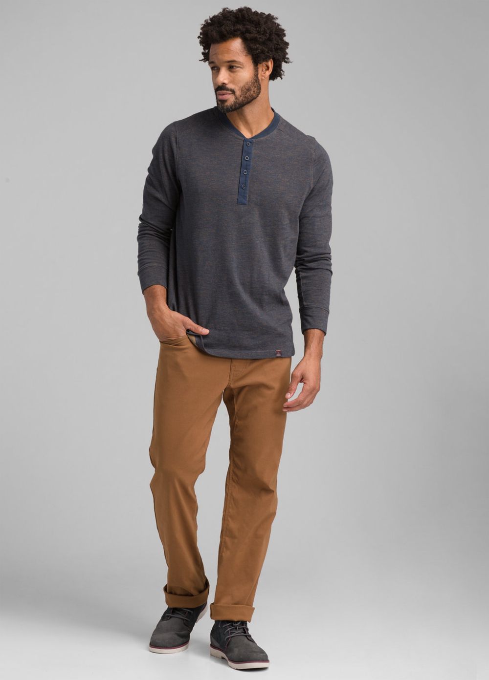 Navy Men's PrAna Ronnie Henley Shirts | EUYKZG812