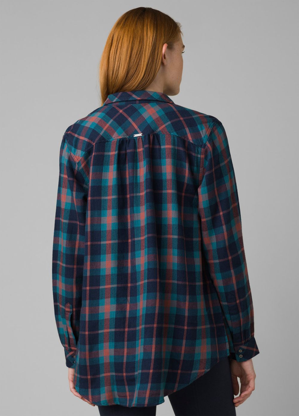 Navy Women's PrAna Beezly Flannel Shirts | XWFDAN062