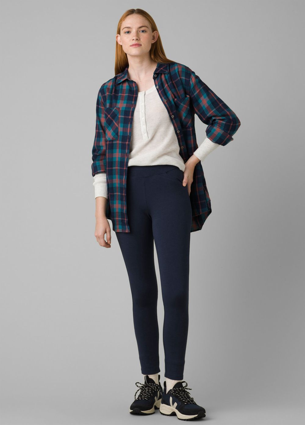 Navy Women's PrAna Beezly Flannel Shirts | XWFDAN062