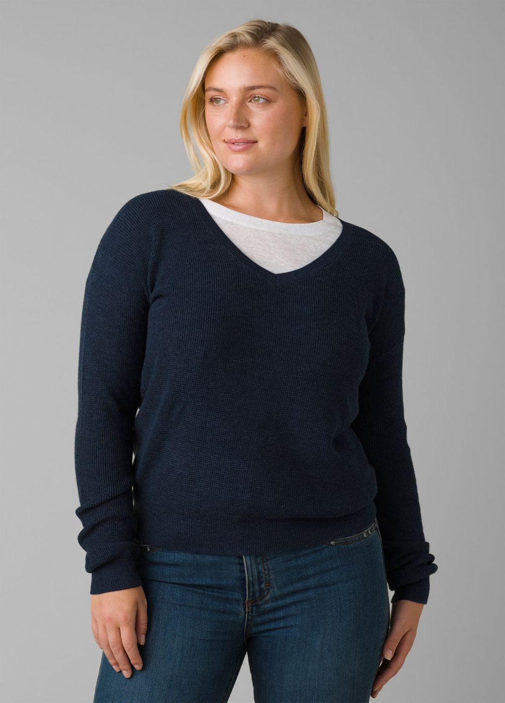 Navy Women\'s PrAna Milani V-Neck Sweaters | LVBGTM675