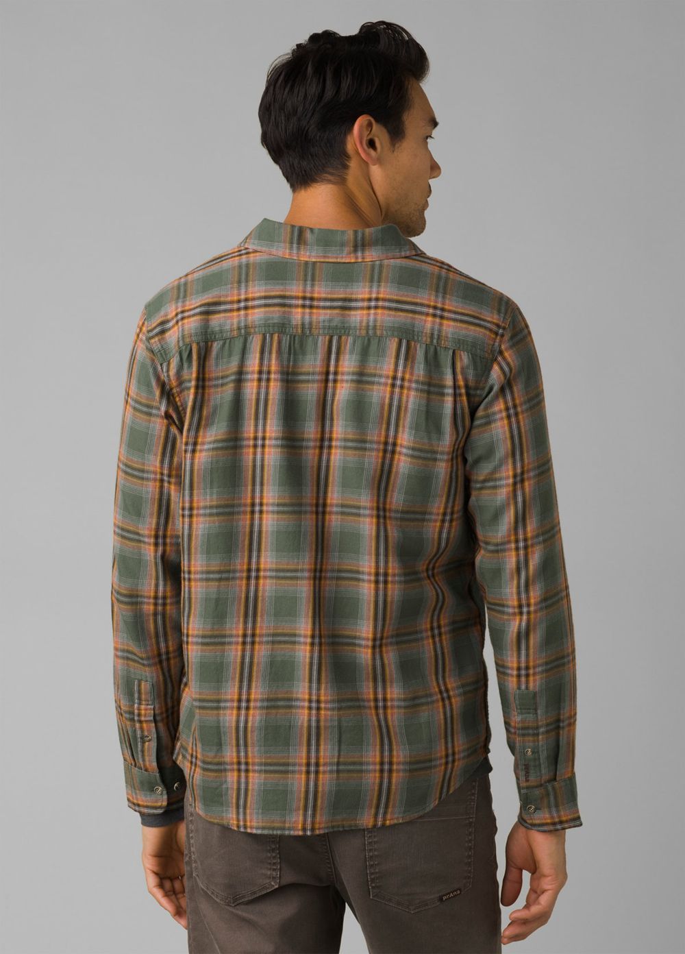 Olive Men's PrAna Dolberg Flannel Shirts | SQCZIY945