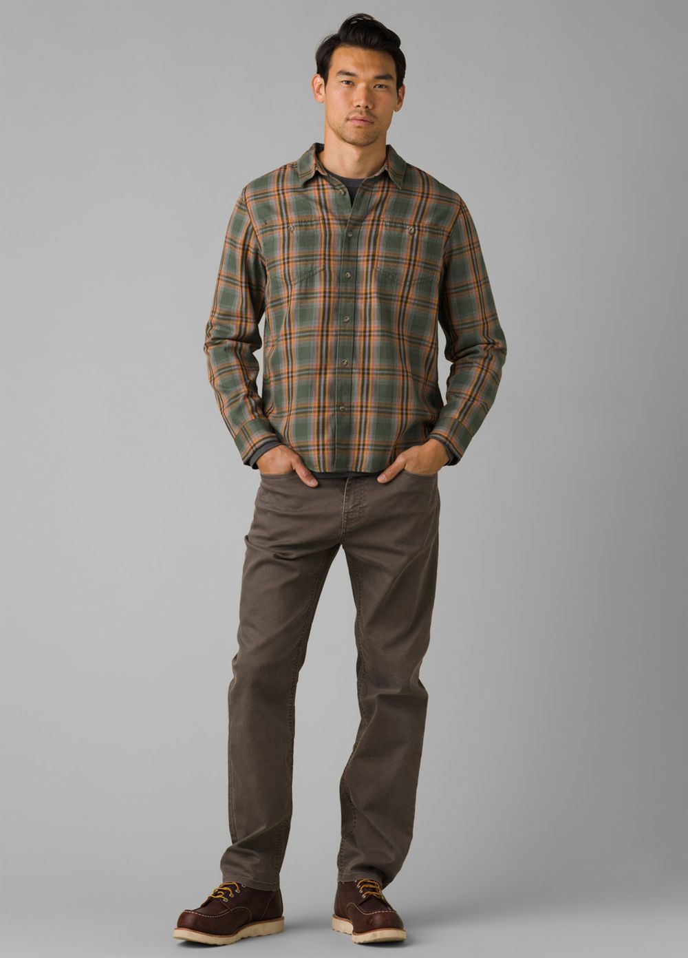 Olive Men's PrAna Dolberg Flannel Shirts | SQCZIY945