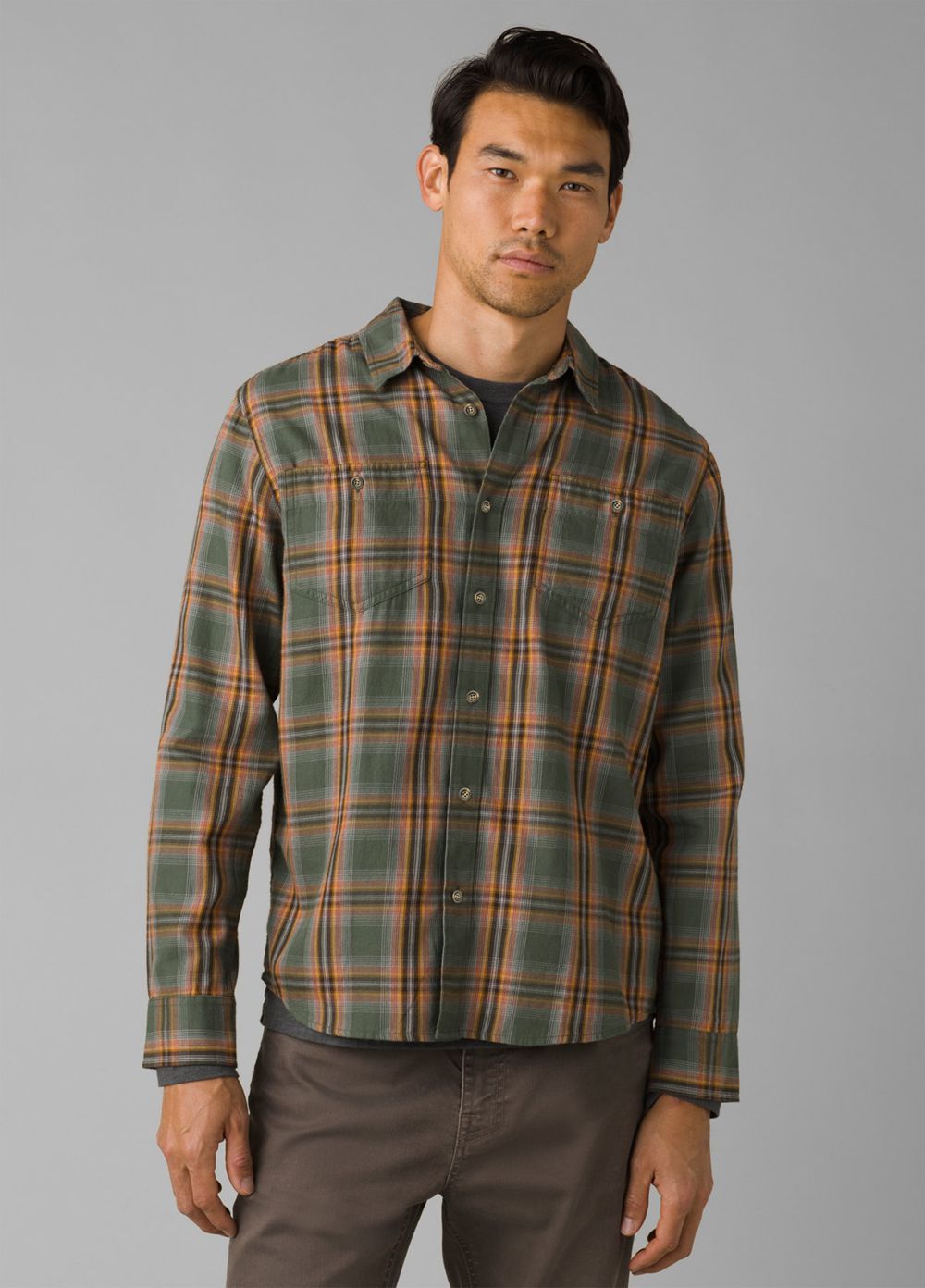 Olive Men\'s PrAna Dolberg Flannel Shirts | SQCZIY945