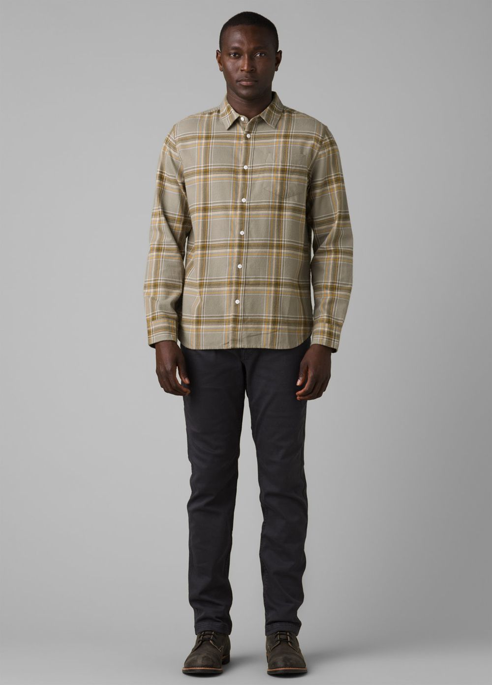 Olive Men's PrAna Los Feliz Flannel Shirts | ERVYDL260