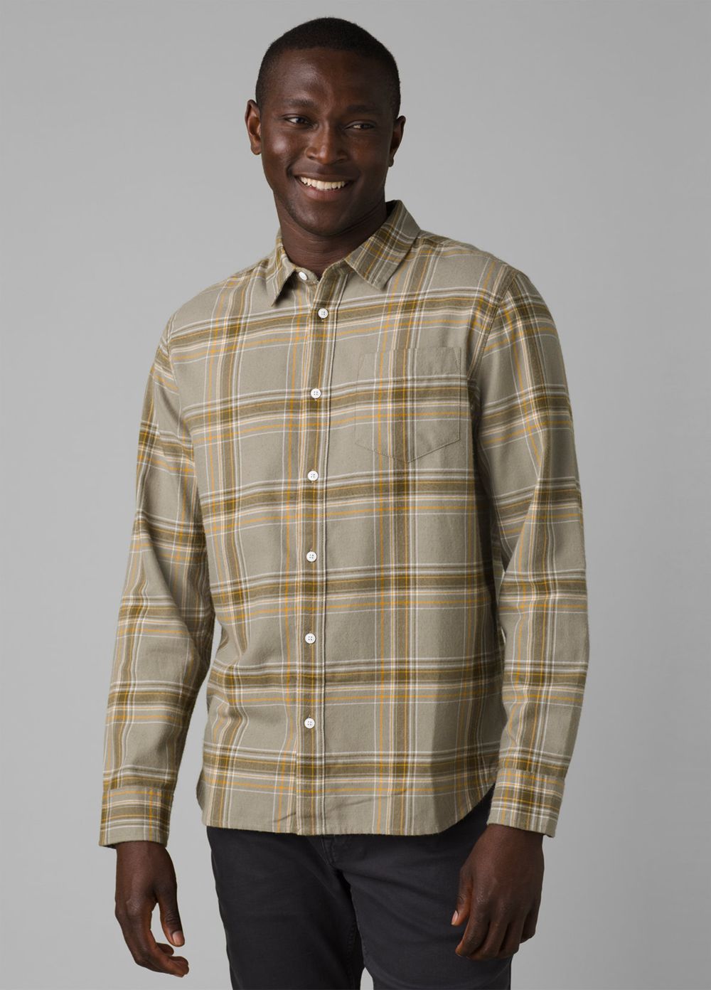 Olive Men\'s PrAna Los Feliz Flannel Shirts | ERVYDL260