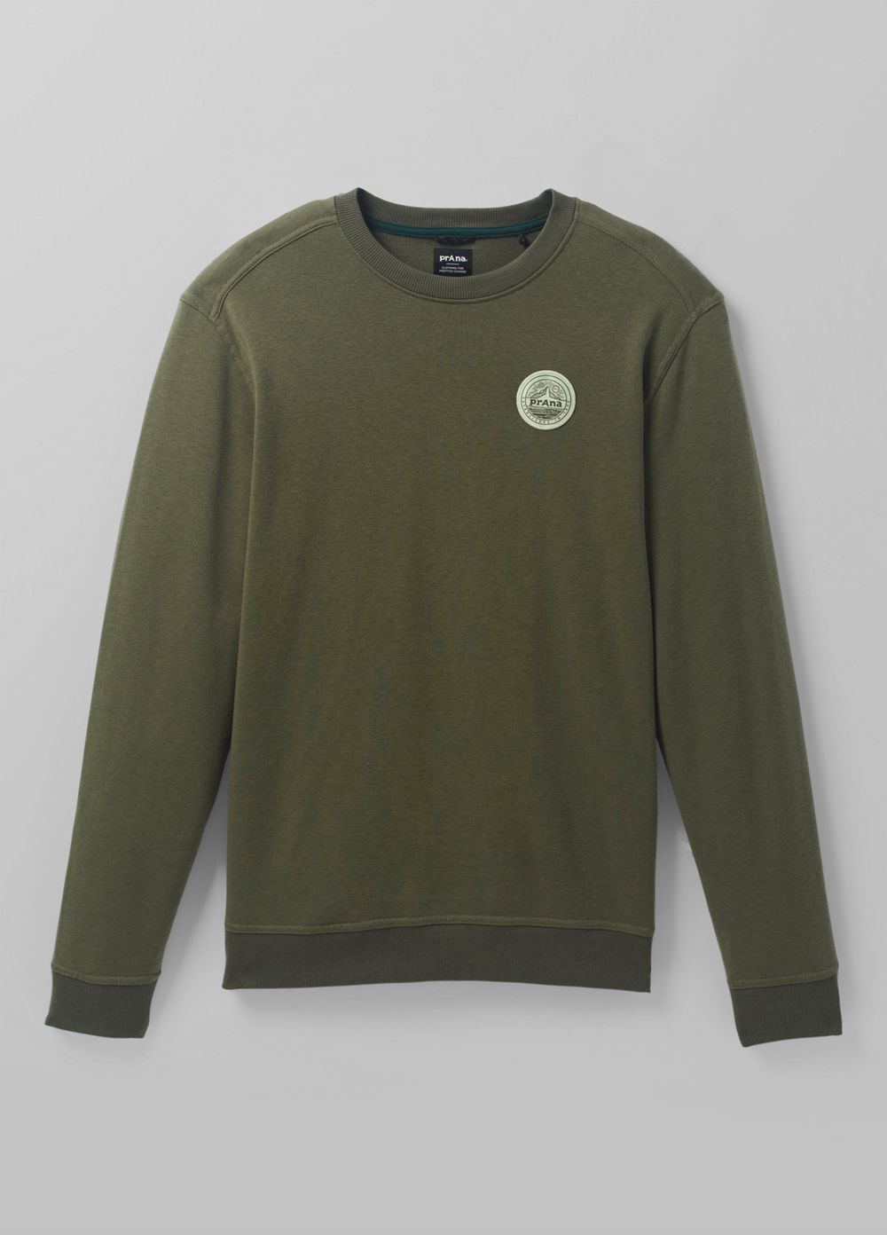 Olive Men's PrAna Patch Pullover Crew T-Shirts | POGRIE069